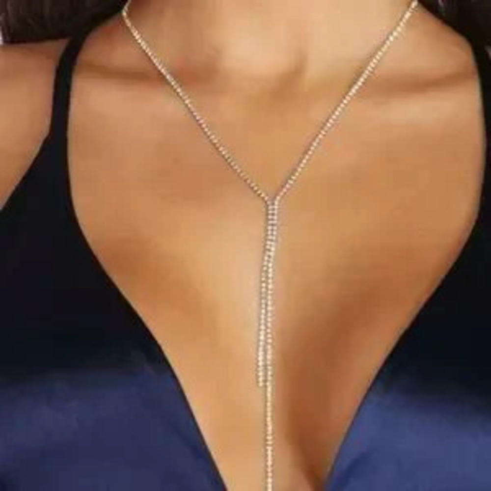 Rhinestone Y Shape Long Necklace Boho Jewelry for Women